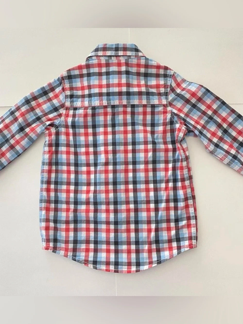 OshKosh B'gosh Red Blue White Plaid Button Down Shirt Long Sleeves Preppy Size 5